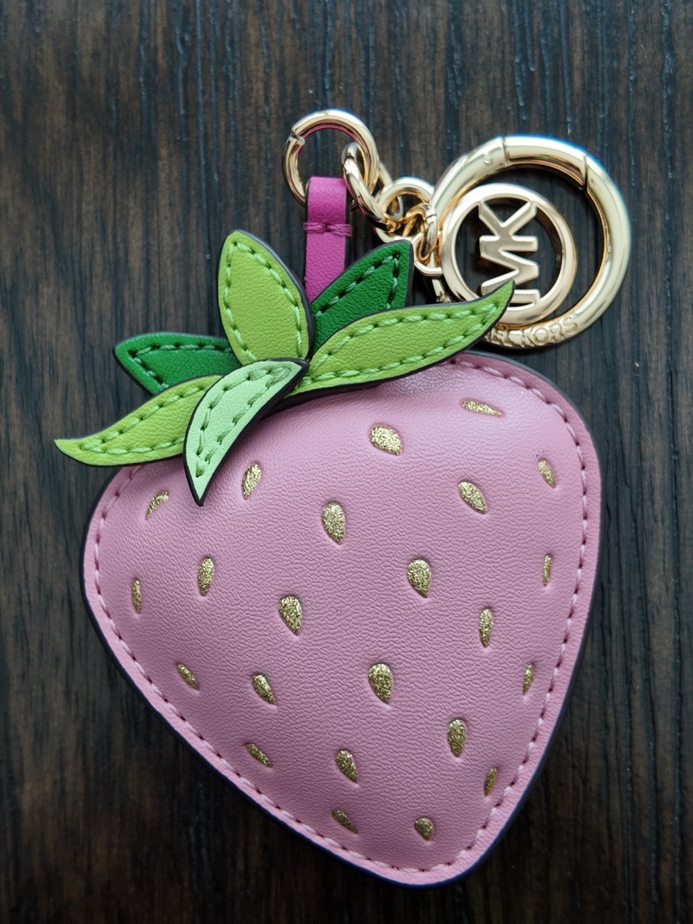 Michael Kors Pink Strawberry Leather Key & Card Holder Charm